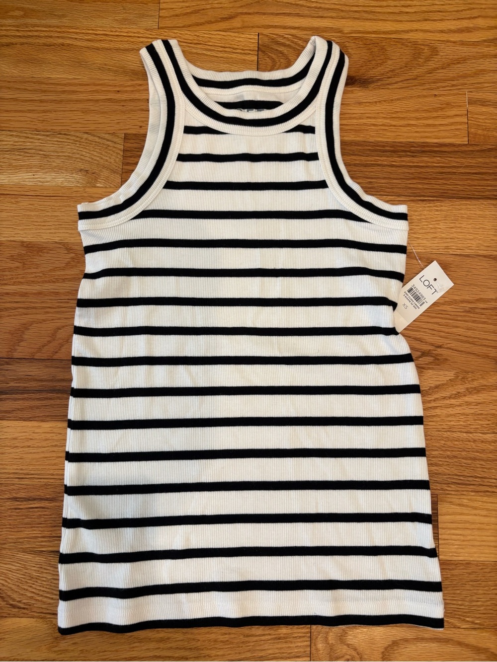 LOFT Navy and White Striped Ribbed Tank Top